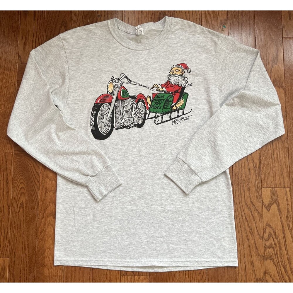 Harley Davidson Long Sleeve Shirt Mens Medium Grey 2015 Liberty Toy Run Jerzees